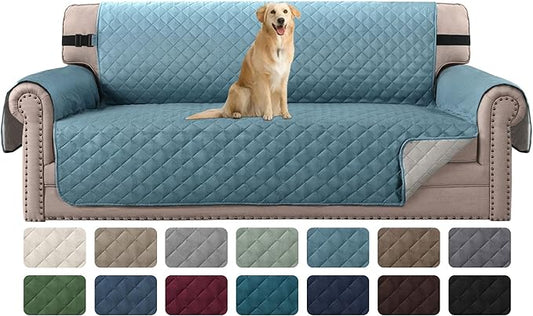 H.VERSAILTEX Reversible Couch Cover for 3 Cushion Couch Water Resistant Sofa Cover Seat Width Up to 66" Washable Furniture Protector Cover for Dogs/Cats/Pets(Sofa, Cameo Blue/Beige)