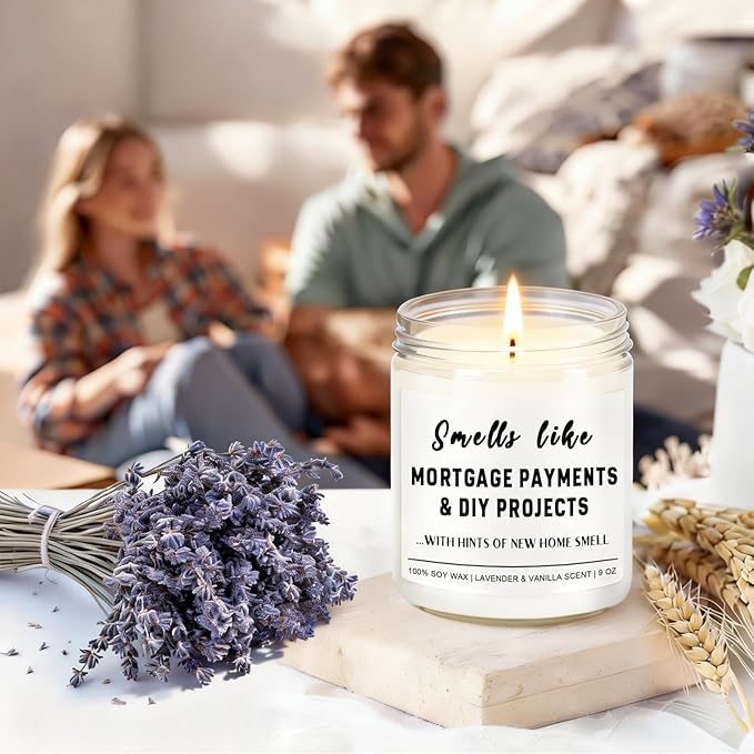 Haukea Funny House Warming Gifts New Home Housewarming Gifts New Home Gift Ideas for Women Men Couple First Apartment Essentials Homeowner Decor Closing Gift - Lavender Scented Candle 9 oz (Homes 2)