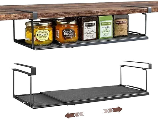 Expandable Hanging Under Shelf Storage Basket,Under Shelf Storage Basket Organizer,Under-Shelf Hanging Baskets for Cabinet,Pantry, Desk Organization,7.87" D x 14.96"-27.56W x 5.12" H,Black