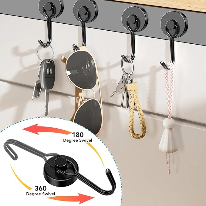 DIYMAG Black Magnetic Hooks, 120LBS Strong Magnetics Heavy Duty, Magnet Hook with Metal Hanger for Hanging Refrigerator Home Kitchen Office, 16Pack