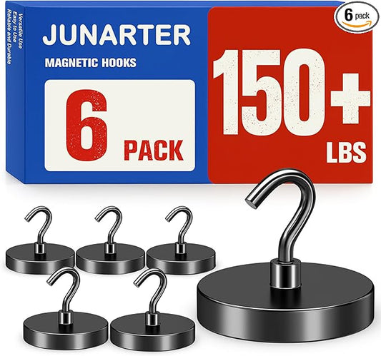 6Pack Strong Magnetic Hooks Heavy Duty, Magnet Hooks, 150lbs Metal Magnetic Hooks for Cruise Cabins, Magnet with Hooks, Magnet Hook, Magnetic Hook for Hanging, Refrigerator, Garage