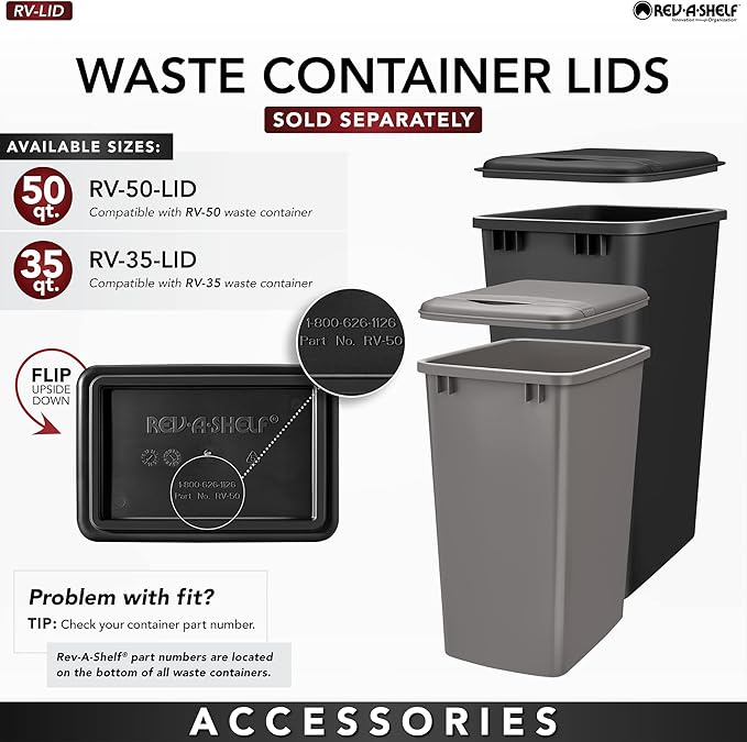 Rev-A-Shelf Double 30-Quart Pullout Under Cabinet Trash Cans with Soft Open & Close Slide System, Metallic Silver, Maple Wood Bottom 4WCBM-2430DM-2
