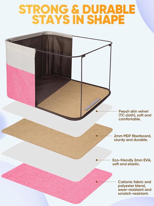 BALEINE 2 Pack Fabric Closet Storage Bins for Shelves, Linen Closet Organizers and Storage, Decorative Baskets for Organizing, Shelf, Clothes, Home, Office (Pink, 17''x13''x10.5'')