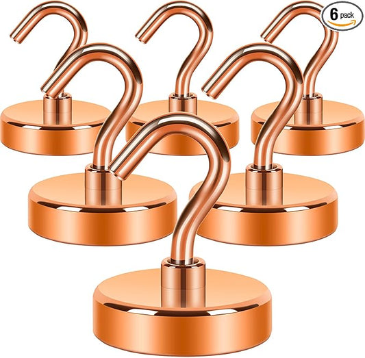 Neosmuk Magnetic Hooks,Heavy Duty Earth Magnets with Hook for Refrigerator, Extra Strong Cruise Hook for Hanging, Magnetic Hanger for Curtain, Grill(Bronze, 6 Pack)