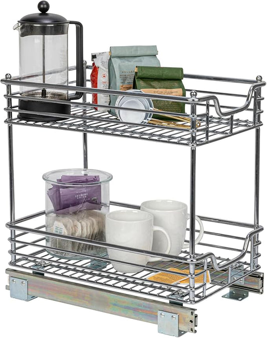 Household Essentials Glidez Chrome-Plated Steel 2-Tier Sliding Under Sink Cabinet Organizer, Chrome