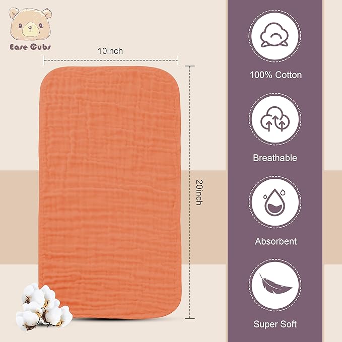 Muslin Burp Cloths Large 100% Cotton Hand Washcloths for Boys & Girls, Baby Essentials Extra Absorbent and Soft Burping Rags for Newborn Registry (Vermilion, 12-Pack, 20" X10")