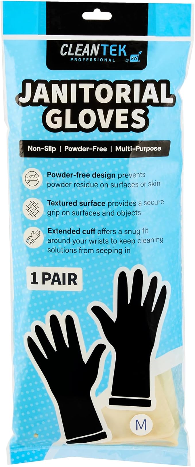 Clean Tek Professional 22 Mil Medium Cleaning Gloves, 10 Pairs Of Long Cuff Gloves - No-Slip Grip, No-Powder, Yellow Latex Gloves For Kitchen Cleaning, Ideal For Washing Dishes