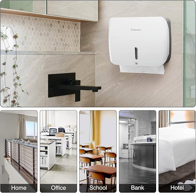 Paper Towel Holder for Bathroom Wall-Mount: No Drill Adhesive Z-fold Multifold Paper Towel Dispenser, Compact Design for Family Bathrooms & Small Spaces, Locking Feature