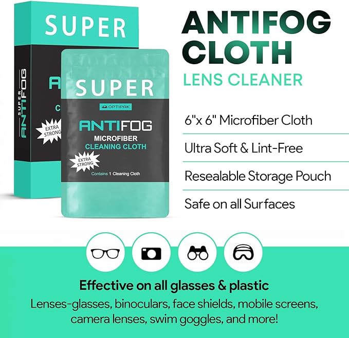 Anti Fog Microfiber Cleaning Cloth for Glasses — Individually Wrapped Microfiber Lens Cleaning Cloth for Eyeglasses, Lenses, Binoculars, Face Shields, Ski Masks or Swim Goggles (50 Count)