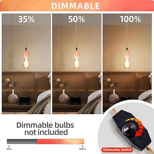 Arturesthome 16.4FT- Pendant Light Cord Hanging Light Kit with Dimmable Switch Vintage Lamp Cord with Twisted Nylon Lights Socket E26 E27 for Farmhouse Lamp Cable DIY