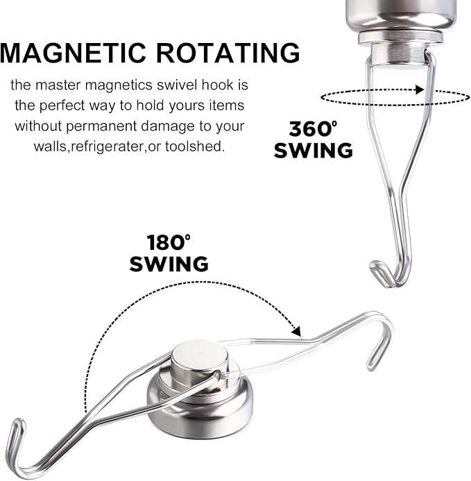 MIKEDE Magnetic Hooks Heavy Duty, 60 lb+ Strong Swivel Swing Neodymium Magnetic Hooks for Hanging, Strong Magnet Hanger for Cruise Cabins, Locker, Toolbox, Home, Kitchen - Pack of 10