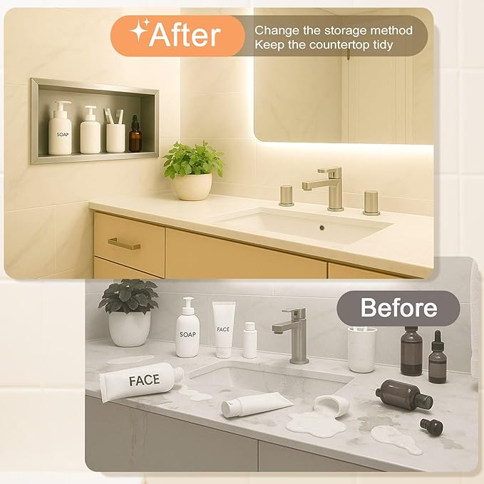Suteck Shower Niche, 12"x24" Ready for Tile, Stainless Steel Recessed Shelf Niches for Showers, Single Niche for Bedroom, Living Room, Bathroom Storage