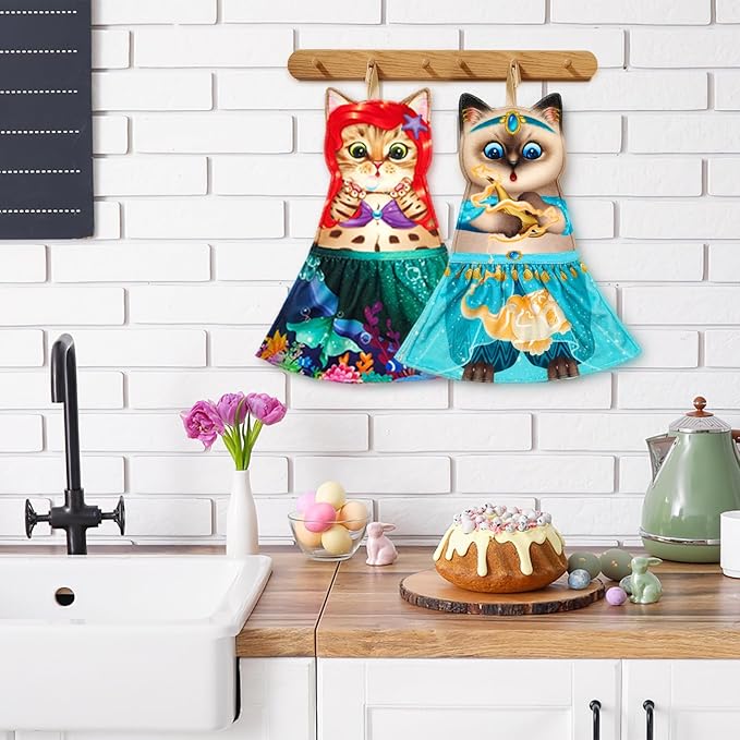 PAT JUUMG Cat Hand Towels, Cute Decorative Hanging Face Towels for Bathroom Kitchen, Super Absorbent Soft, Cat Lovers Gifts for Women, Housewarming for People Who Love Cats