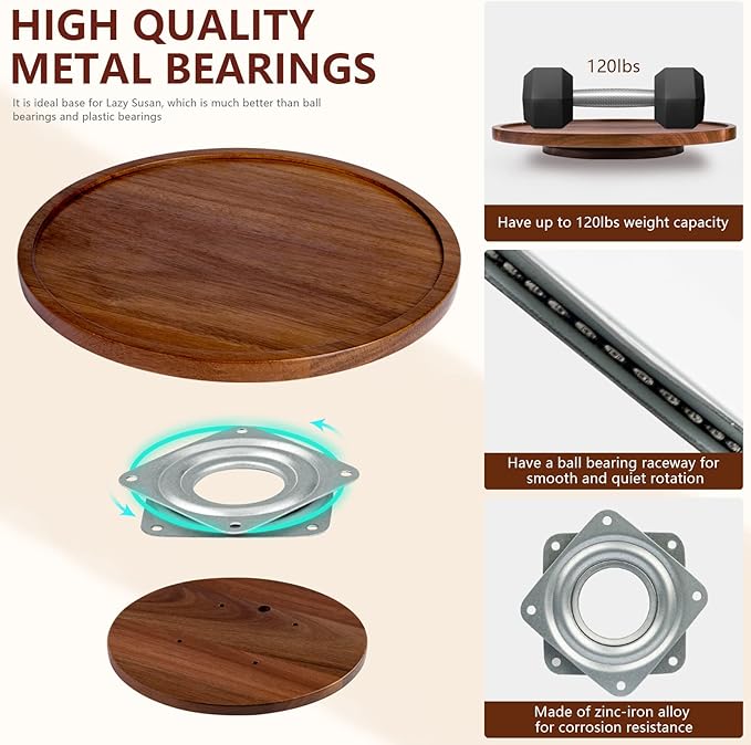Lazy Susan Organizer for Table, 10 Inch Wooden Lazy Susan Turntable for Cabinet, Acacia Wood Turntable Kitchen Spice Rack (2 Pack)
