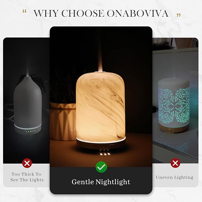 Essential Oil Diffuser - 2.4MHz Ultrasonic Ceramic Diffuser for Home, 120ml, Pulse&Continuous Mist, Bright/Dim/Breathing Lighting, Waterless Auto-Off, Aromatherapy Diffuser with USB Cable