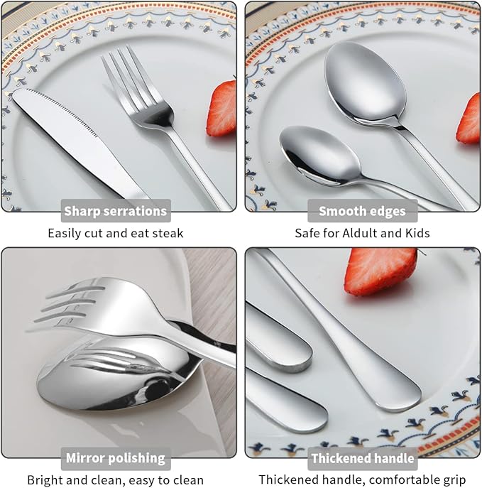 Kyraton Silverware Set 45 Pieces Service for 8, Stainless Steel Flatware Sets Cutlery Set, Spoons and Forks Silverware Dishwasher Safe, First Apartment Must Haves Utensils Set