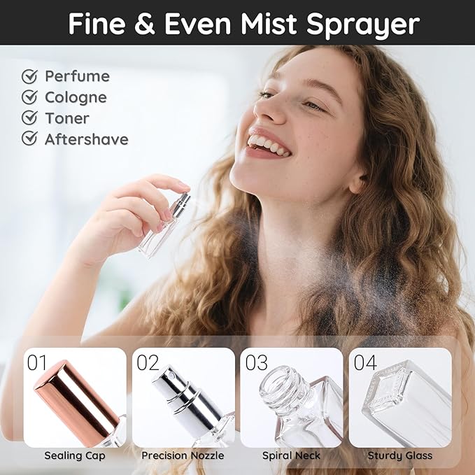 Segbeauty 20pcs 0.34oz Atomizer Sprayer for Perfume Glass Spray Bottles, Bulk Glass Refillable Travel Atomizer, 10ml Travel Cologne Sprayer with Perfume Transfer Tool, Sample Cologne Spray Bottle