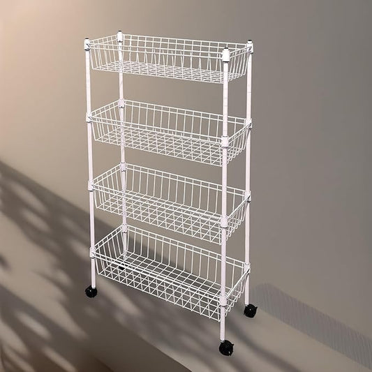 NSF white 4-layer storage rack, refrigerator crevice rack, washing machine crevice rack, laundry room dirty clothes storage, multifunctional household epoxy resin deep mesh basket
