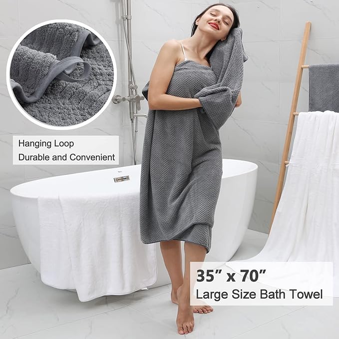 8 Piece Oversized Gray Bath Towel Set-2 Extra Large Bath Towel Sheets,2 Hand Towels,4 Washcloths-600GSM Soft Highly Absorbent Quick Dry Beach Chair Towels Woven Towels for Bathroom Hotel and Spa