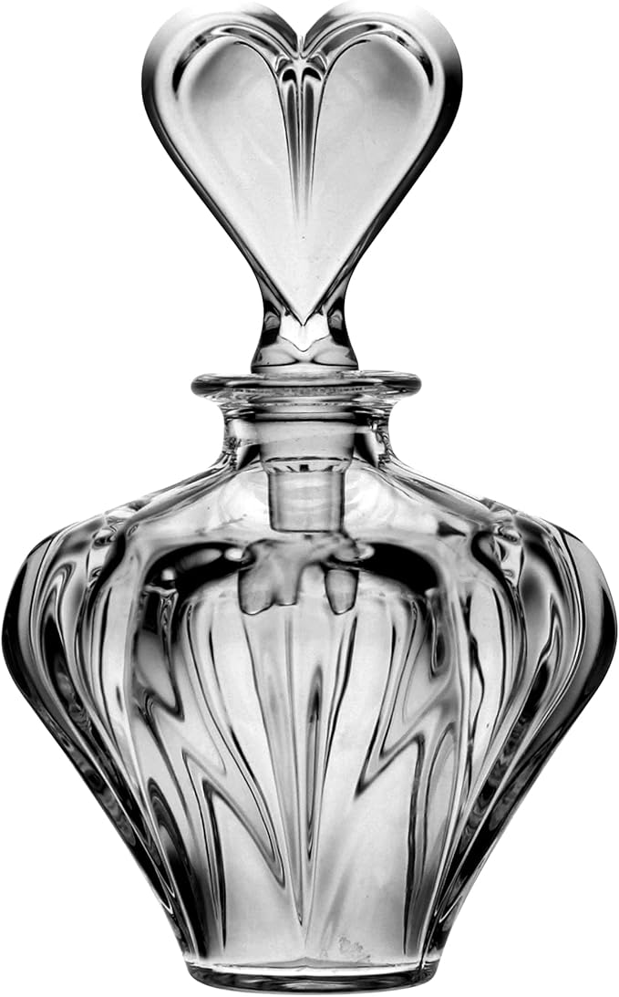 Crystal - Glass - Perfume Bottle -For Perfume - Esssential oil- Cosmetic - Empty Refillable Bottle - with Heart Shaped Stopper - 4.5" H - Made in Europe