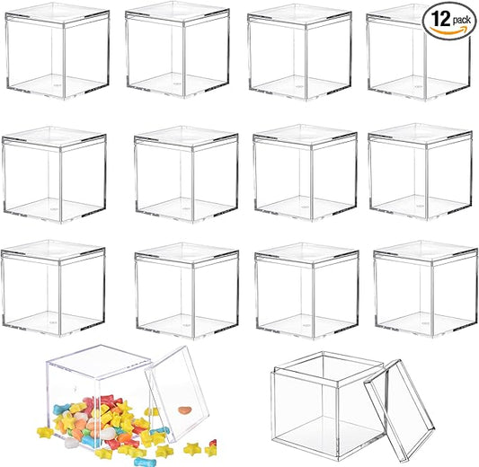 Acrylic box with Lid Small Clear Square Cube Containers Plastic Storage Box 45X45X45mm for Birthday Valentine's Day Party Favor Candy Pill and Tiny Jewelry