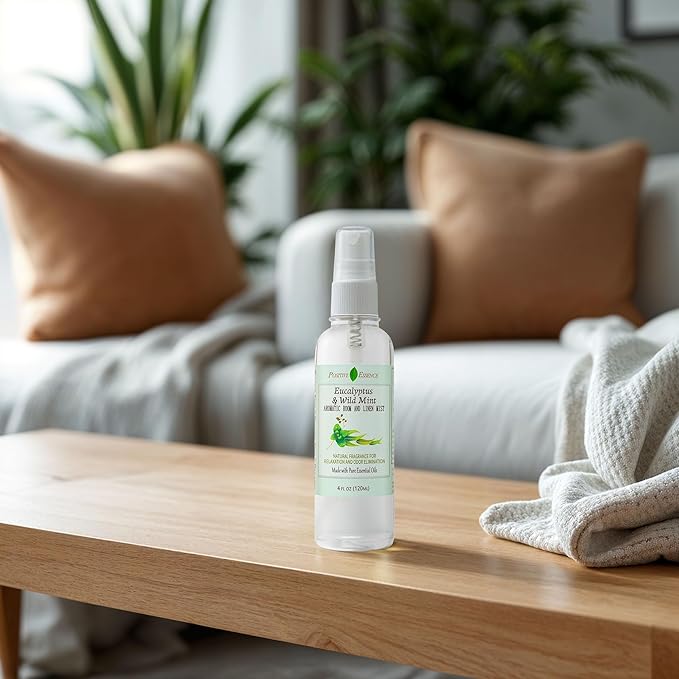 Eucalyptus & Wild Mint Room and Linen Spray, Natural Aromatic Mist Made with Pure Eucalyptus & Wild Mint Essential Oils, Refreshing Air Freshener Odor Eliminator Positive Essence