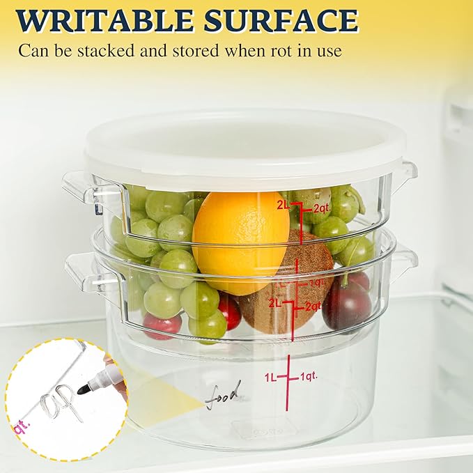 4 Pcs Dough Proofing Bucket with Lid, Round Food Storage Container 2 Qt Dough Bucket Clear Translucent Containers with Red Scale(White)