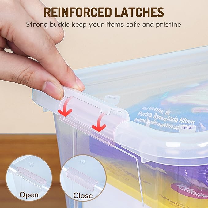 GAMENOTE 6 Quart Storage Bins with Lids,12 Pack Transparent Plastic Latching Box for Classroom & Kids Toy Storage,Clear Stackable Shoe Box Size Containers for STEM Morning Tubs, Crafts&Building Blocks