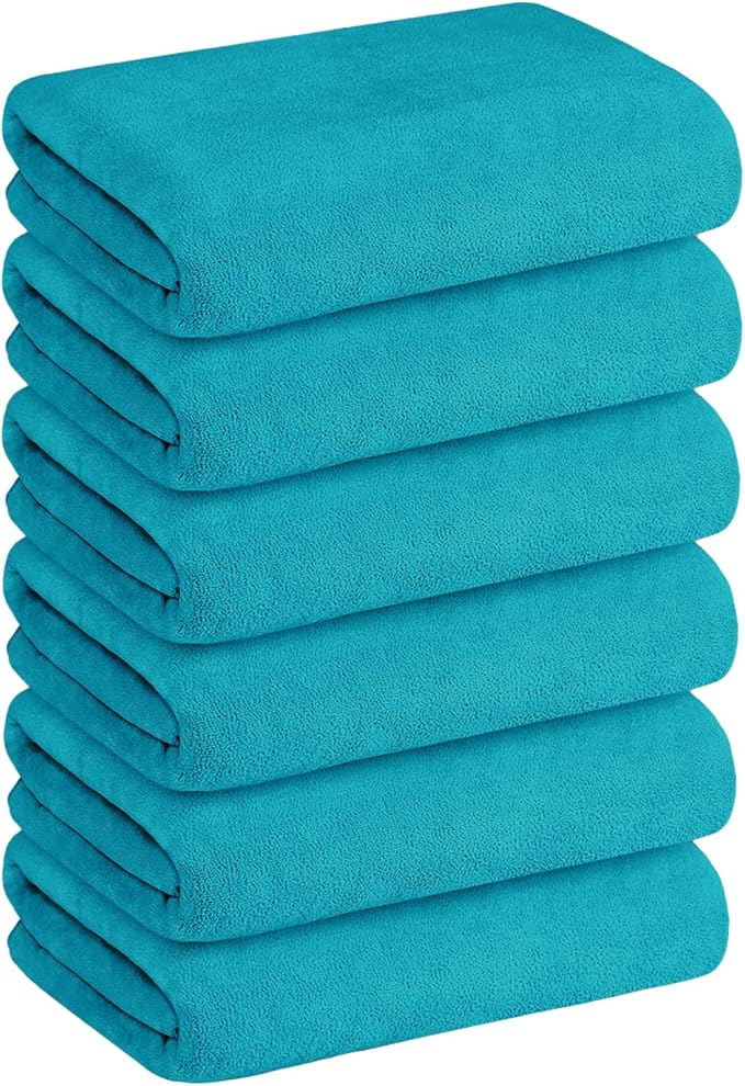 Large Microfiber Bath Towels Set of 6, 30" x 60", Oversized, Soft, Super Absortbent, Fast Drying Bathroom Towel for Sauna, Salon, Sport, Fitness, Yoga, Teal