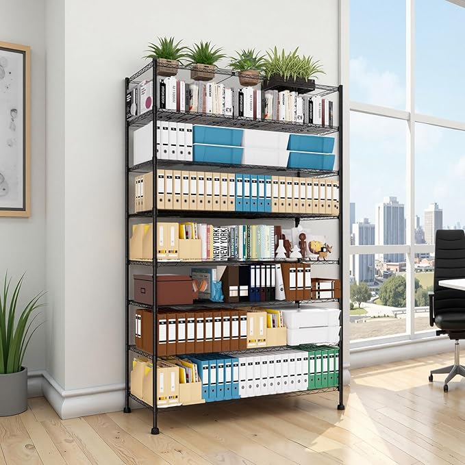 Finnhomy 4000LBS 8-Tier Wire Shelving Unit Adjustable Steel Wire Rack, 18x48x80.2 Inches 8 Shelves Metal Rack, Pantry Shelves for Storage, Metal Garage Shelving with 1" Poles, NSF Certified, Black