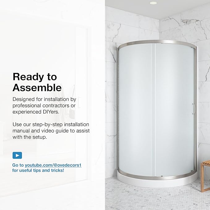 OVE Decors Breeze 32 in. Corner Shower Frosted Sliding Door with Included Base in Satin Nickel Finish