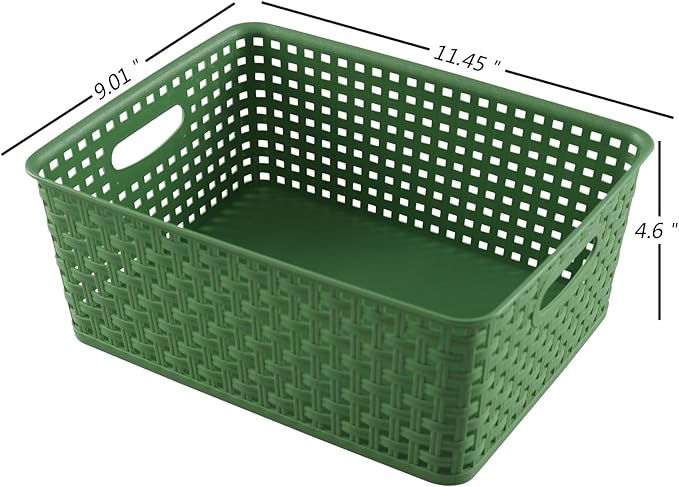 Medium Plastic Baskets for Organizing, Plastic Woven Storage Basket, 4 Packs