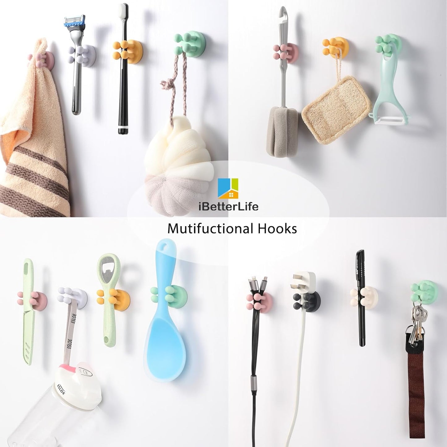 Silicone Toothbrush Holders for Bathrooms, 6Pcs — Razor Holder for Shower, Wall Mounted Self Adhesive Multifunctional Hook for Kids, Kitchen, Living Room & Office