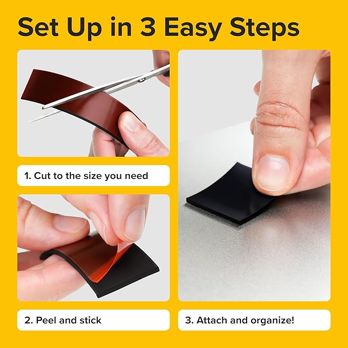 Flexible Magnetic Tape (10 feet x 1 inch) - Magnetic Strip with Strong Self Adhesive - Ideal Magnetic Roll for Craft and DIY Projects - Sticky Magnets for Fridge and Dry Erase Board