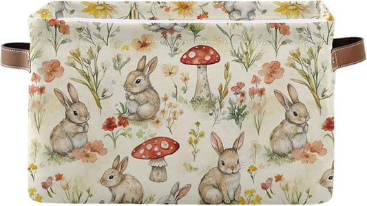 Easter Mushroom Bunny Rectangular Storage Basket Organizer Bin Shelf Baskets For Clothes Gifts For Home Office Dorm