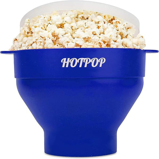The Original Hotpop Microwave Popcorn Popper, Silicone Popcorn Maker, Collapsible Bowl BPA-Free and Dishwasher Safe- 20 Colors Available (Blue)