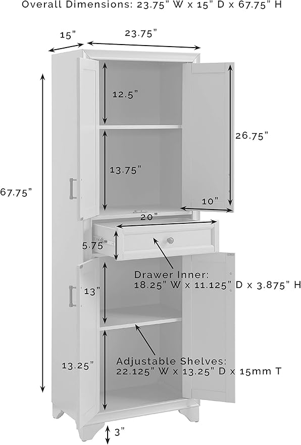 Crosley Furniture Tara 2-Piece Pantry Storage Cabinet Set with Shelves, Kitchen, Dining, or Laundry Room, Distressed Gray