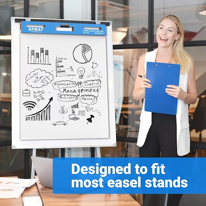 AFMAT Sticky Easel Pads, 25 in x 30 in Flip Chart Paper for Teachers, Super Sticky & Bleed-Resistant, Self-Stick Anchor Chart Paper for Office/Classroom/Whiteboard/Wall/Windows, 30 Sheets/Pad, 5 Pads