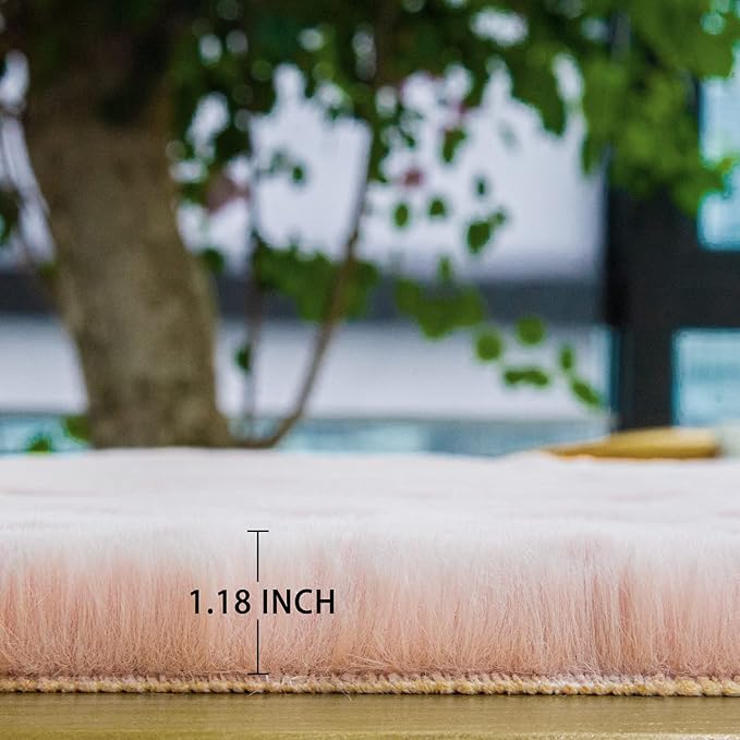 Pink Fuzzy Faux Washable Fluffy Fur Area Rugs for Living Room Cute Small Furry Rugs for Bedroom Kids Rug 2x3 Rug Girls Nursery Rug Rectange Rugs