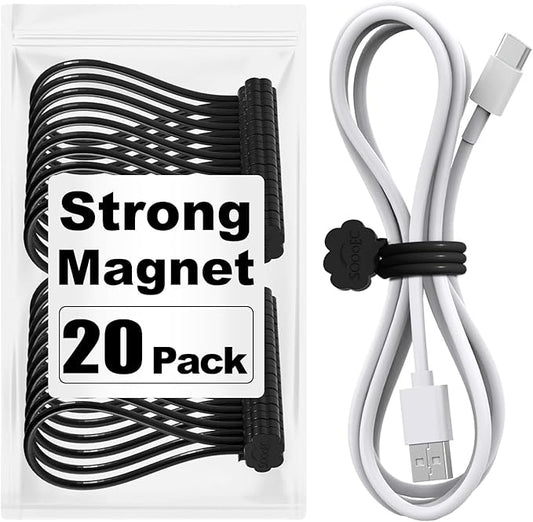 SOOOEC Black Magnetic Cable Ties, 20 Pack 7.2" Magnetic Cord Ties Cute Cloud Design, Silicone Magnetic Ties for Cord Organizer, Black Color.