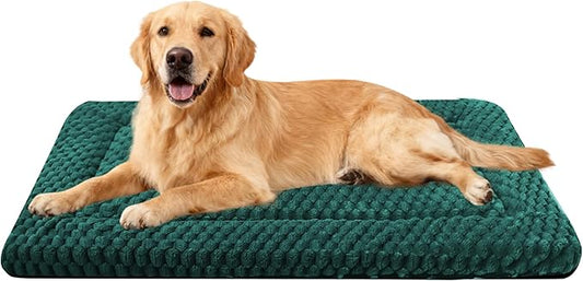Dog Bed Crate Mat, Soft Durable Washable Anti-Slip Kennel Pad for Dogs & Cats, Reversible (Dark Green, L(35"*23"*1.5"))