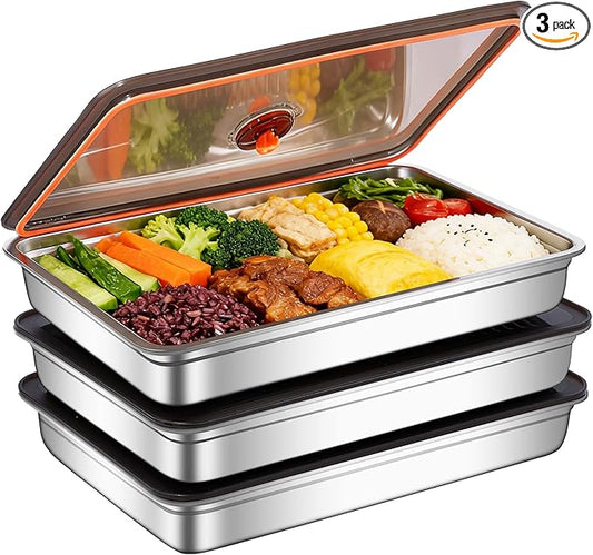 3 Pack Stainless Steel Food Storage Containers with Airtight Lids - Stackable, BPA-Free, Dishwasher/Freezer Safe for Meal Prep, Leftovers & Snacks