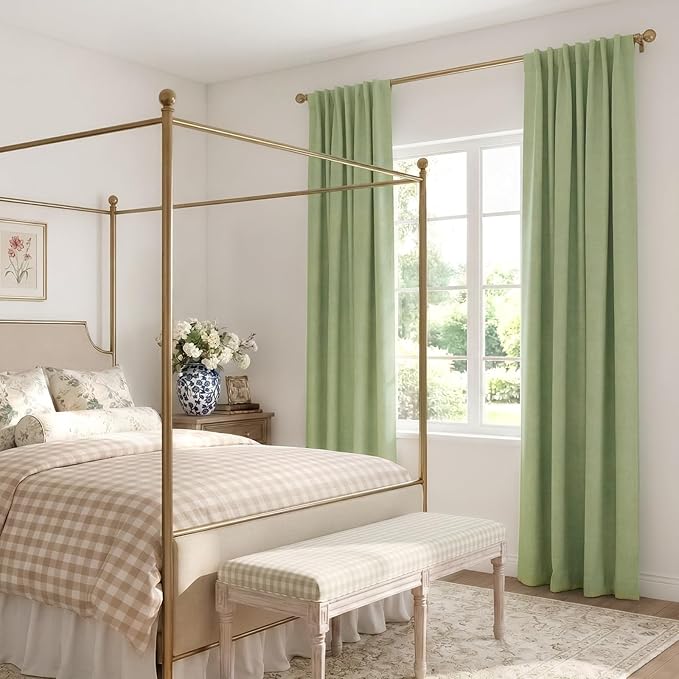 INOVADAY 100% Blackout Curtains for Bedroom, Black Out Curtains 102 Inch Long, Clip Rings Linen Blackout Drapes, Thermal Insulated Room Darkening for Living Room, 2 Panels - Sagegreen,W50xL102