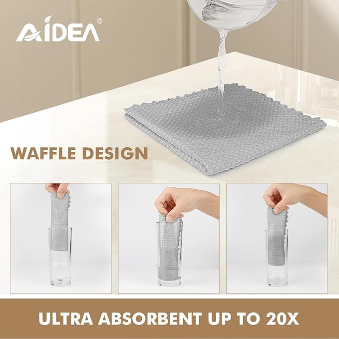 AIDEA Kitchen Towels-12PK, Microfiber Cleaning Cloth for Glass, Lint Free Cloth Polishing Cleaning Rags, Window Wipes, Grey Towels Dishcloths, Microfiber Towels for Car Detailing, Kitchen, Home-11×11"