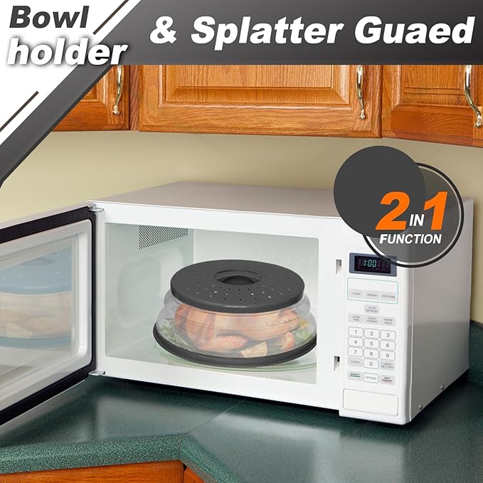 4 in 1,WENWELL 2 Microwave Splatter Cover & 2 Mat,Cooking Splash Guard with Handle,Kitchen dish bowl Plate Proof Food lid & Silicone Round mat,Home Apartment Essential