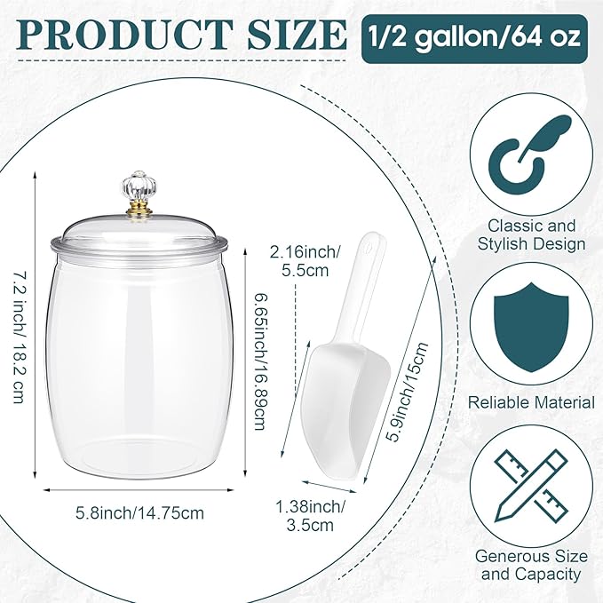 Nuogo 2 Pcs 0.5 Gallon 64 oz Candy & Cookie Jar Plastic Jars with Lids Decorative Apothecary and Candy Buffet Container Clear Airtight Food Storage Canister (Retro Style)