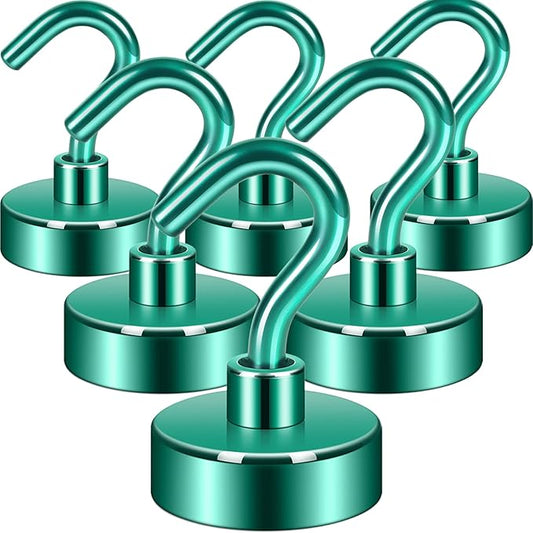 Neosmuk Magnetic Hooks,Heavy Duty Earth Magnets with Hook for Refrigerator, Extra Strong Cruise Hook for Hanging, Magnetic Hanger for Cabins, Grill (Green, 6 Pack)