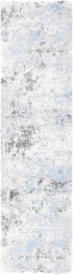 SAFAVIEH Lindsay Shag Collection Runner Rug - 2'2" x 8', Grey & Blue Ivory, Modern Design, Plush 1.8-inch Thick, Ideal for High Traffic Areas in Living Room, Bedroom, Dining Room (LNS556F-28)