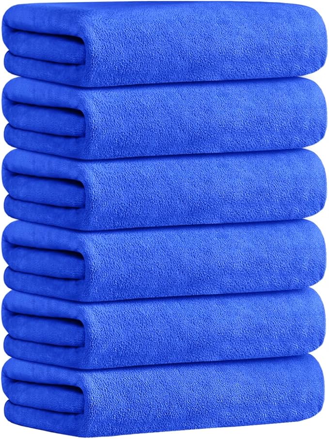 Microfiber Bath Towels, Large Bathroom Towel Set 6 Pack (30" x 60") - Soft, Absorbent, Quick Dry, Use for Hair, Shower, Fitness, Sport, Yoga, Dark Blue