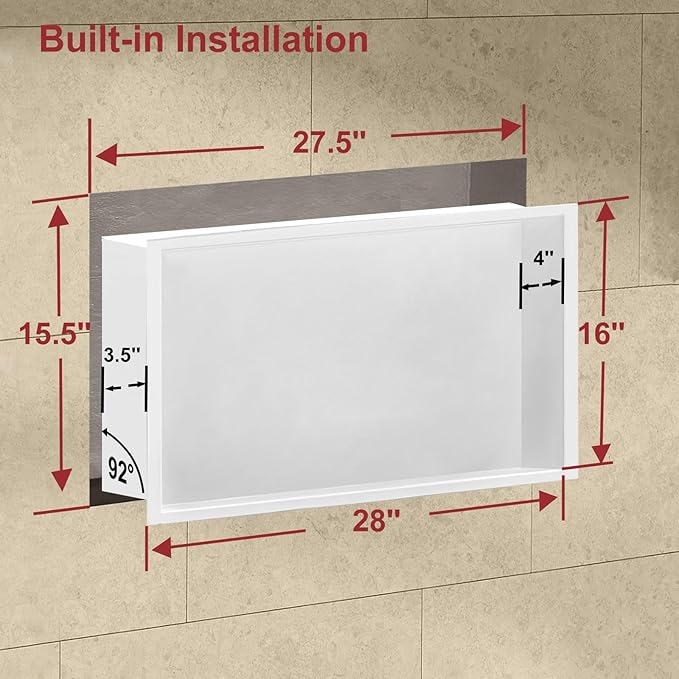Shower Niche, Stainless Steel Elegant Bathroom Niche, No Tile Needed Recessed Shower Shelf Organizer for Storage